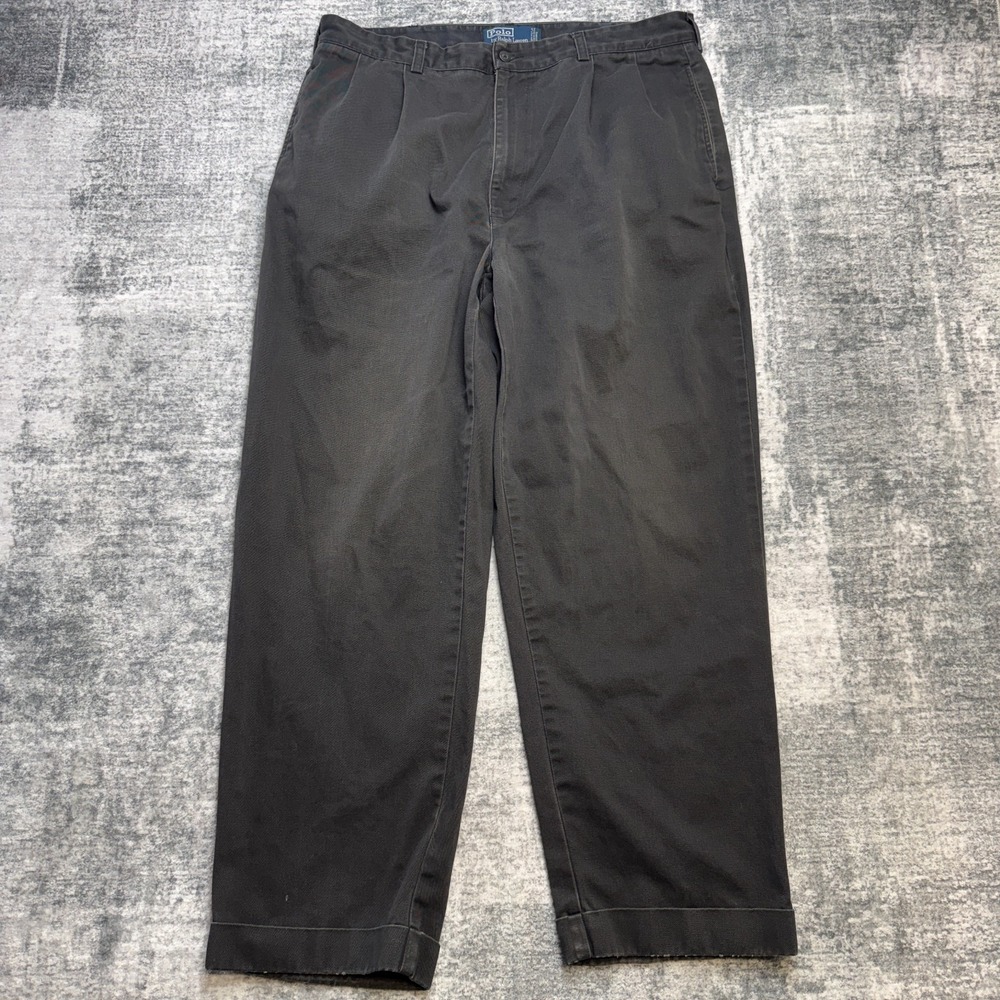 VTG Polo Ralph Lauren Hammond Pants Mens 34x29 Faded Black Double Pleat Trousers